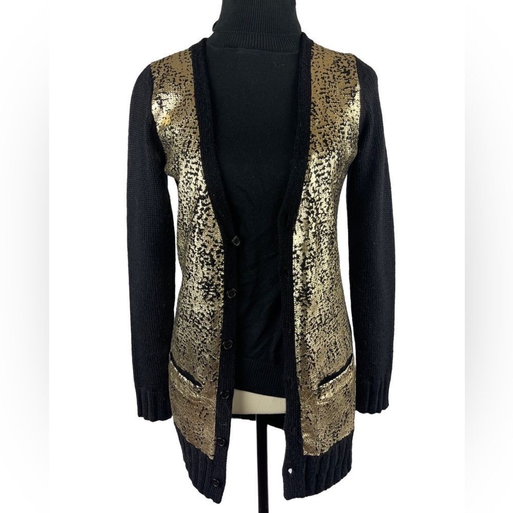 Daal black and gold cardigan sz XS black knit cardigan w golden metallic front